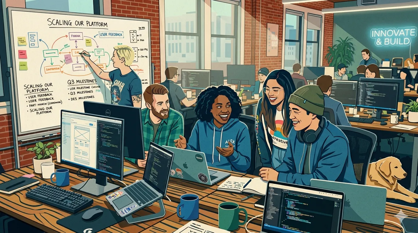 Illustration of a team planning work together